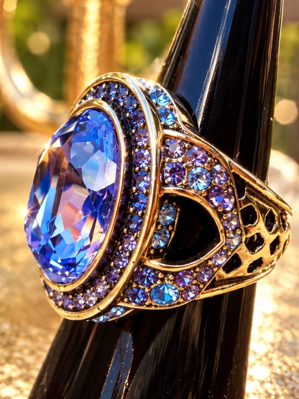 Heidi Daus âDare to Wearâ Blue Purple Swarovski Crystal Cocktail Ring *Size 6 - Picture 2 of 5